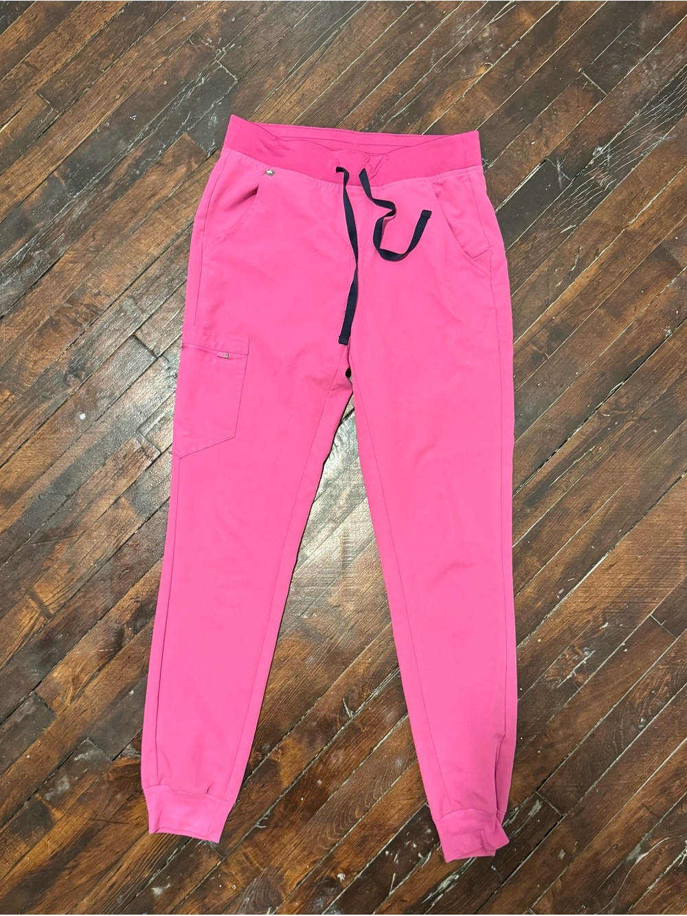 Figs Small Tall Pink Track Joggers scrubs with Black Drawstring